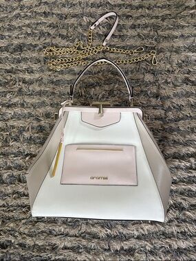 Structured Satchel Handbag in White, Blush & Taupe - aranás